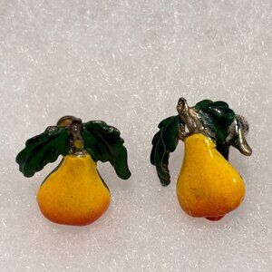 Antique Enamel Pear Fruit Screw-back Earrings 1930’s